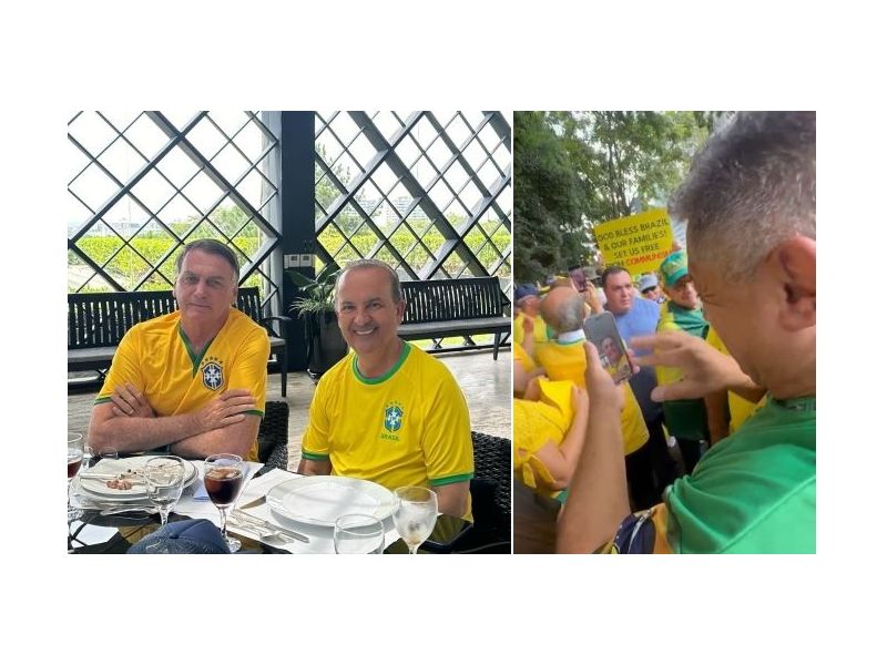 Jorginho com Bolsonaro no almoço antes do ato na Avenida Paulista, onde estava João Rodrigues com manifestantes