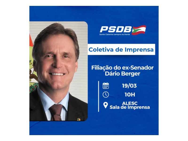 O PSDB anunciou a volta do ex-senador e ex-prefeito Dário Berger ao partido 17 anos depois de sua migração para o PMDB
