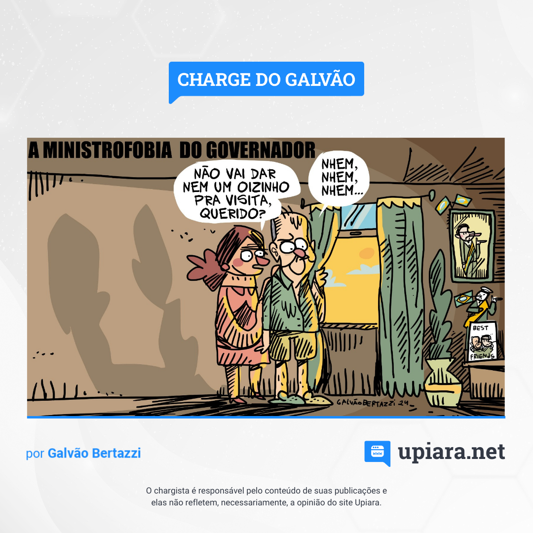 Charge de Galvão Bertazzi trata da ausência do governador Jorginho Mello em eventos com participação de ministros do presidente Lula