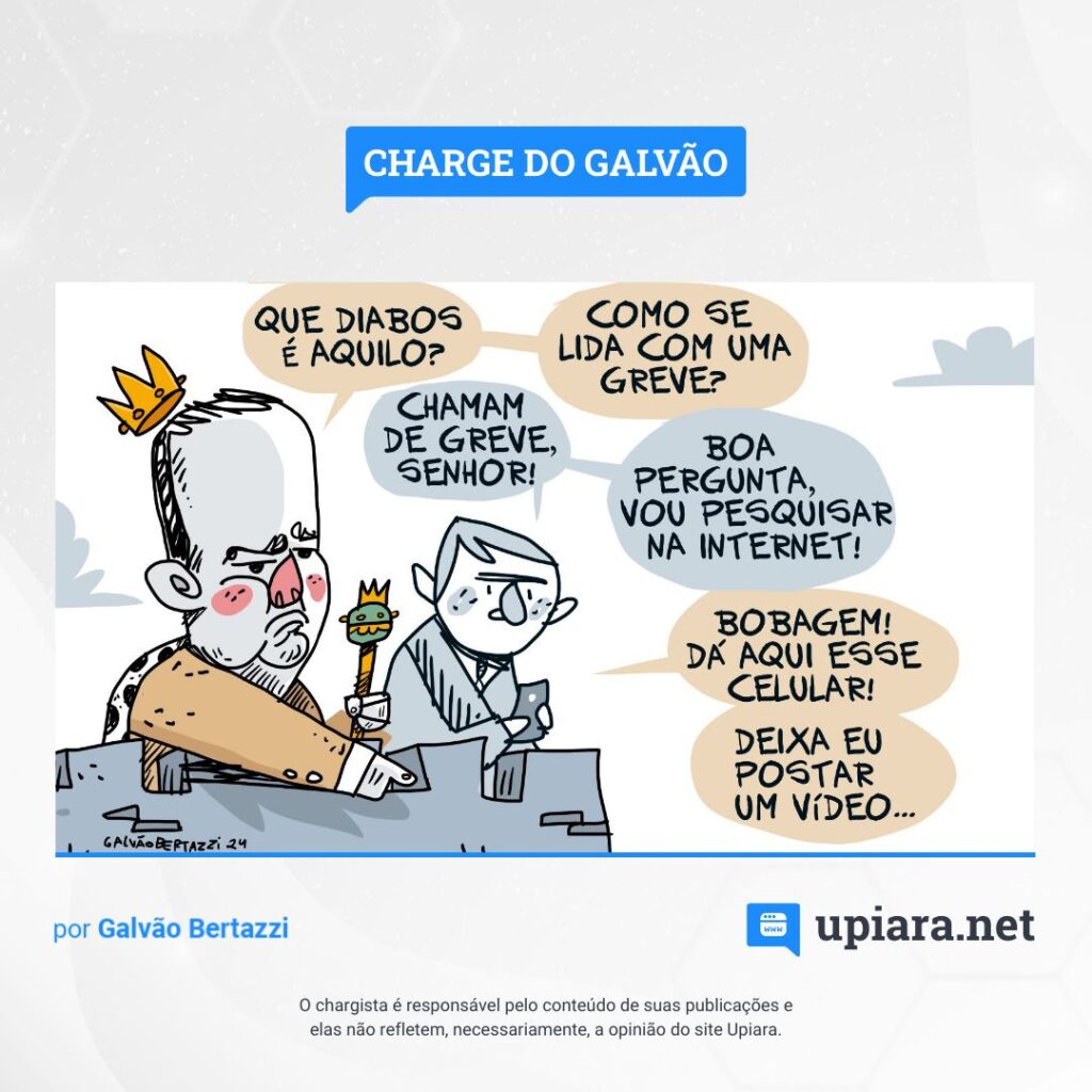 Charge de Galvão Bertazzi sobre a reação do governador Jorginho Mello (PL) à greve dos professores liderada pelo Sinte-SC