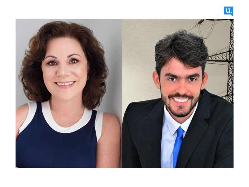 Helena Naspolini e Leonardo Pacheco explicam projeto sobre energia em baterias desenvolvido na UFSC e gerido pela FEESC.