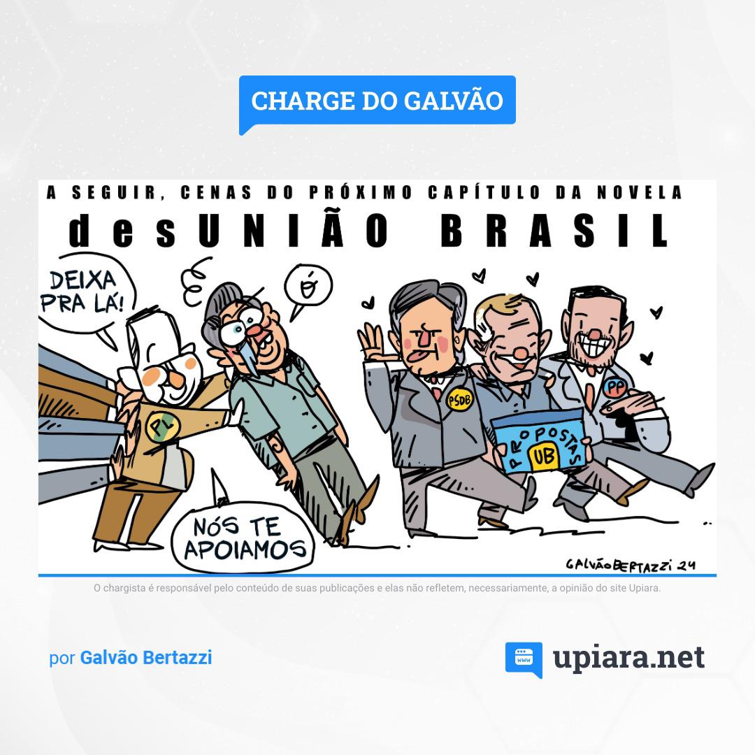 Charge de Galvão Bertazzi trata do afastamento do ex-prefeito Gean Loureiro (União Brasil) da candidatura à reeleição de Topázio Neto (PSD)