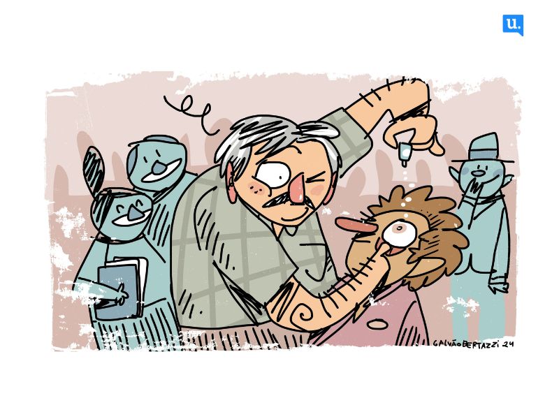 Reno Caramori em ilustração de Galvão Bertazzi