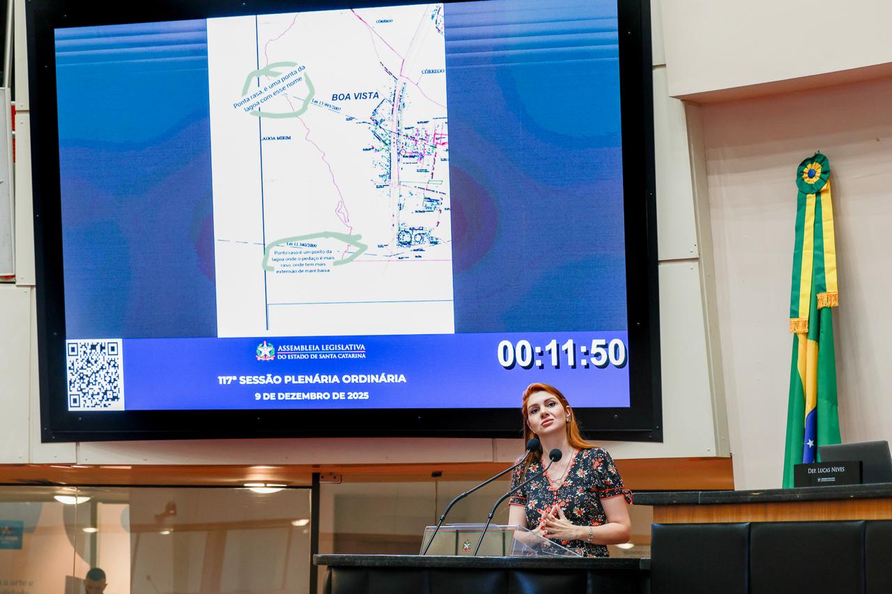 Ana Campagnollo defendeu na tribuna que a área em disputa é historicamente ligada e assistida por Imbituba