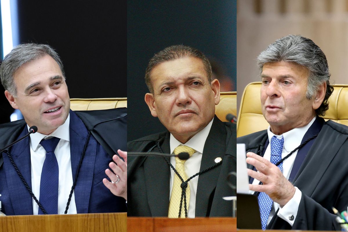 André Mendonça, Nunes Marques e Luiz Fux votaram contra a lei de SC que proíbe cotas raciais. Fotos: Luiz Silveira, Gustavo Moreno e Victor Piemonte, STF, Divulgação.