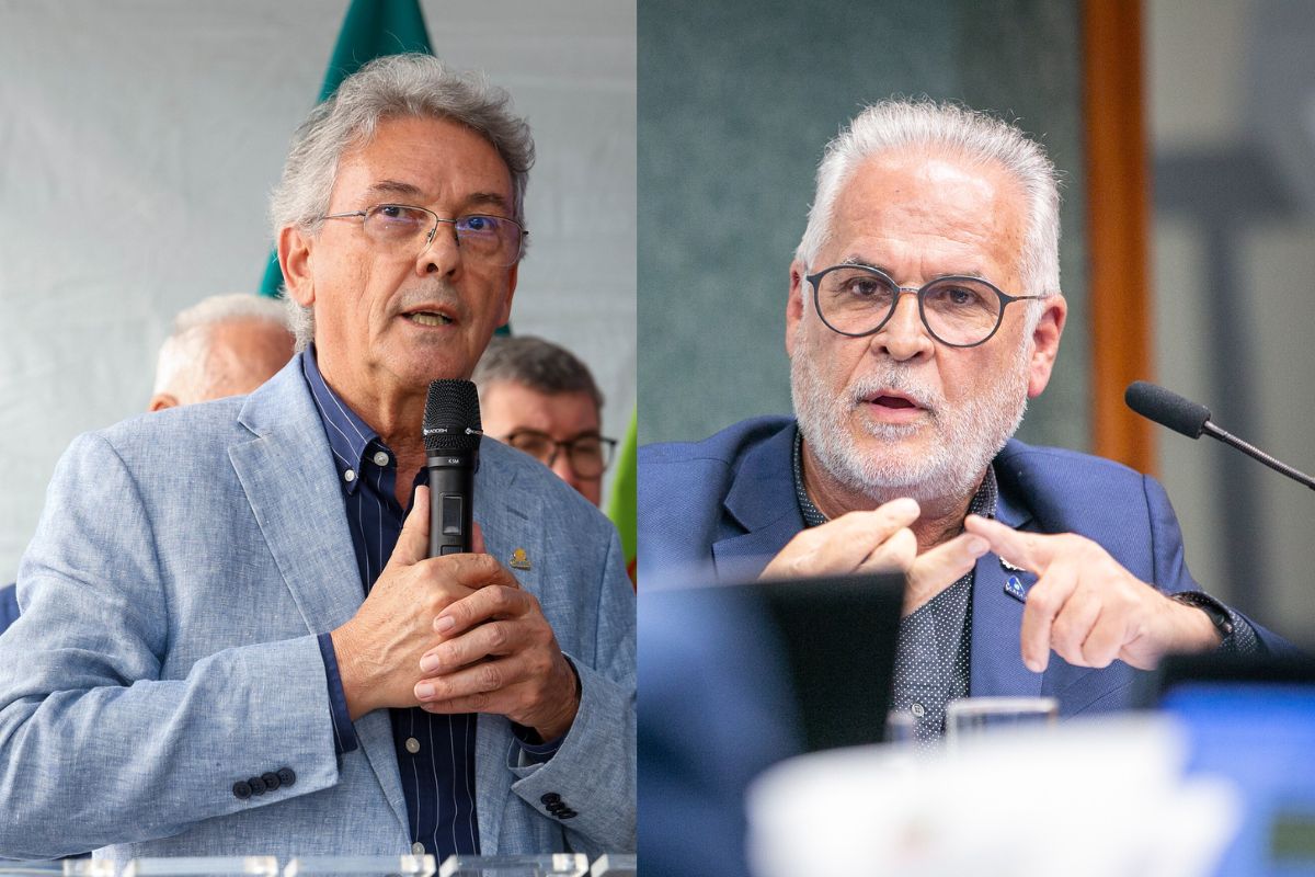 Na Celesc, sai Tarcísio Rosa, entra Edson Moritz. Fotos: Leo Munhoz, Secom; Rodolfo Espínola, Agência AL.